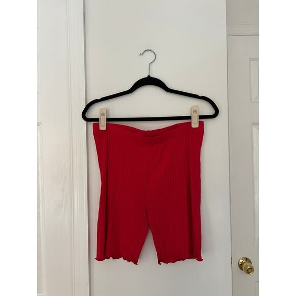 NWT Tropic of C by Candice Swanepoel Hot Pink Lettuce Edge Ribbed Biker Shorts - Picture 4 of 6